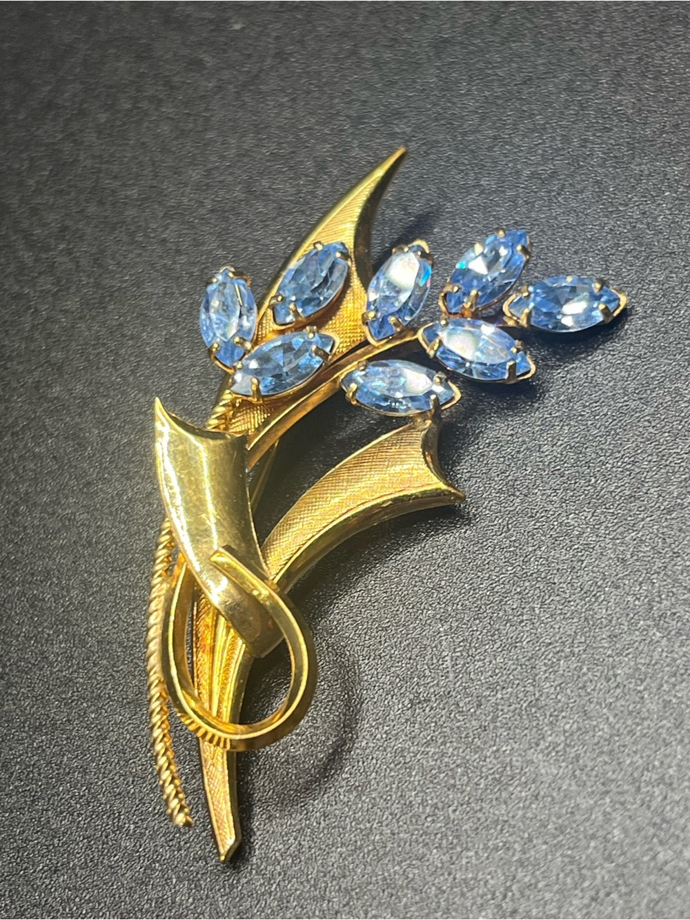 Vintage Curtis Creations 12K Gold Filled Blue Rhinestone Brooch